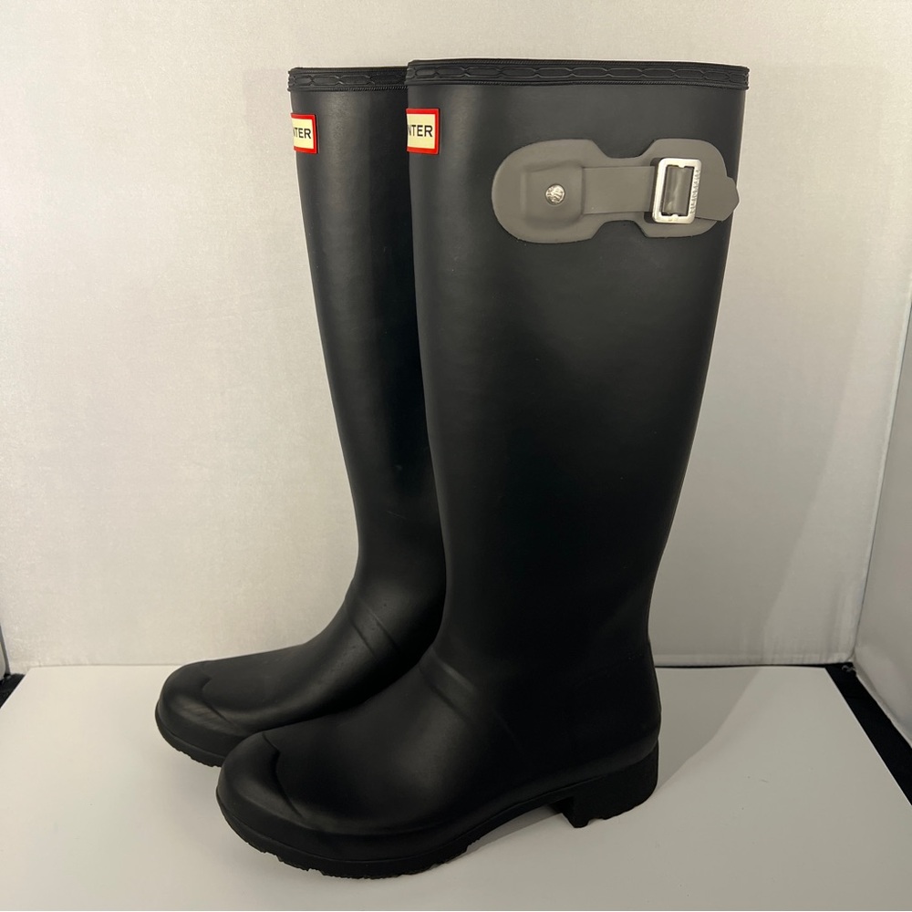 Hunter Black and Gray Stripe Knee-High Rain Boots